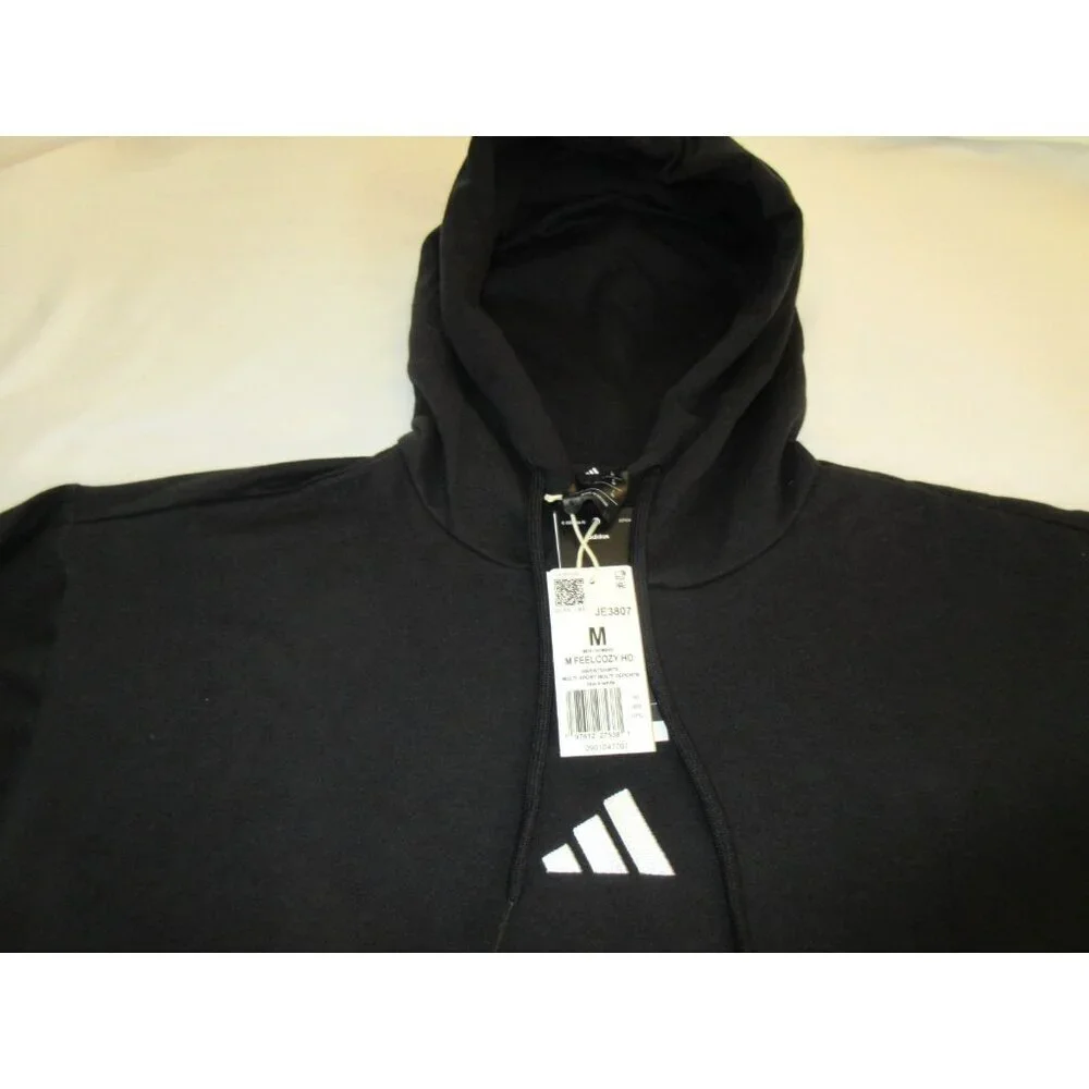 Adidas Men's Feel Cozy HD Hoodie PO Sweatshirt Black White Size Medium NWT